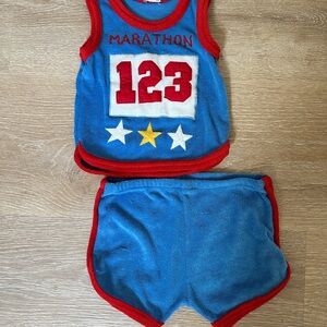 Vintage Cradle Togs Terry Tank & Shorts Set – 18 Months Red & Blue Marathon Set